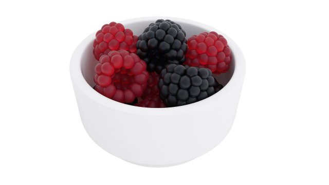 Raspberry and blackberry white bowl 3D Model .c4d .max .obj .3ds .fbx .stl .blend 