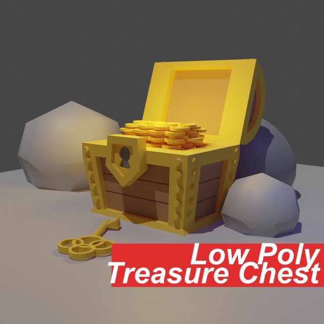 low poly treasure chest 3D Model .c4d .max .obj .3ds .fbx .stl .blend 