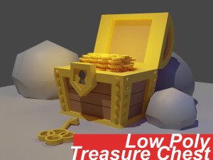 low poly treasure chest Modèle 3D