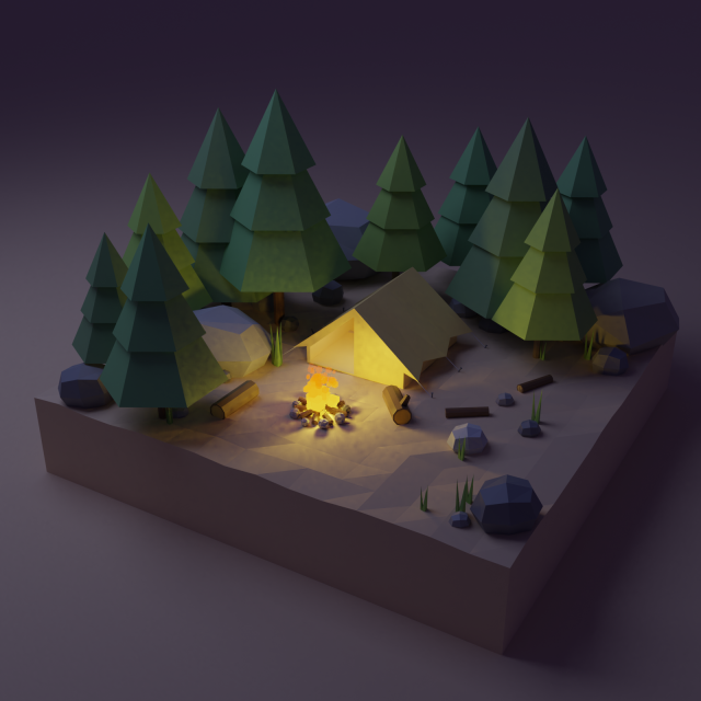 low poly campfire scene 3D 模型 .c4d .max .obj .3ds .fbx .stl .blend 