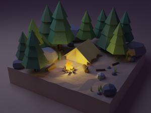 low poly campfire scene 3D मॉडल