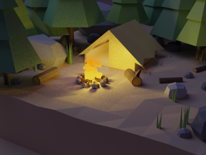 low poly campfire scene 3D 模型