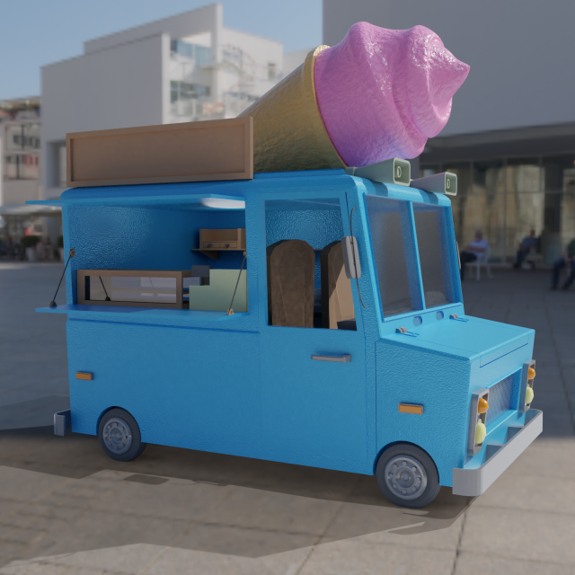 low poly ice cream truck 3D 模型 .c4d .max .obj .3ds .fbx .stl .blend 