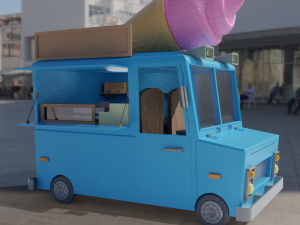 low poly ice cream truck 3D Model