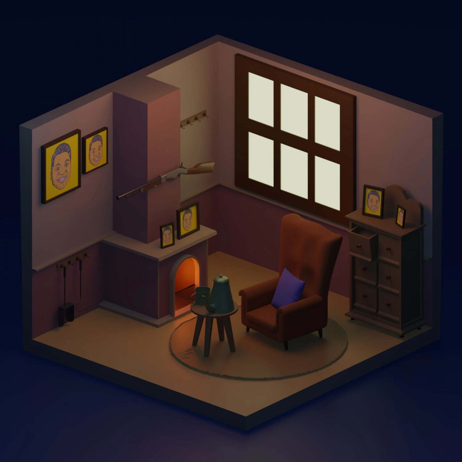 low poly cabin interior 3D Model .c4d .max .obj .3ds .fbx .stl .blend 