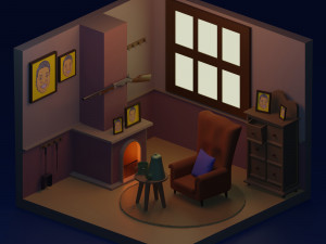 low poly cabin interior Modelo 3D