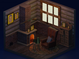 low poly cabin interior 3D Model