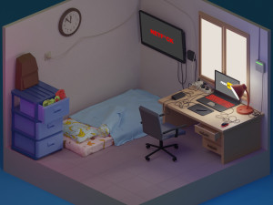 low poly small bedroom 3D Model