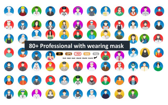 professional face with mask vector icons pack 3D Model .c4d .max .obj .3ds .fbx .stl .blend 