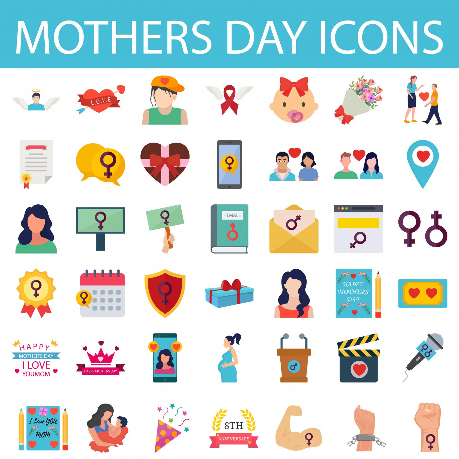50 Mothers Day Icon Pack CG Textures .c4d .max .obj .3ds .fbx .stl .blend 