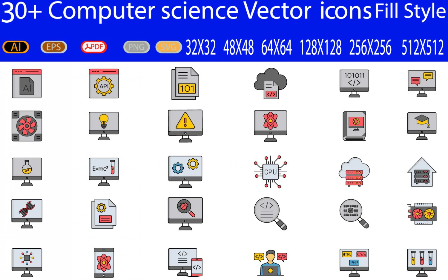 30Computer Science Icon 3D Model .c4d .max .obj .3ds .fbx .stl .blend 