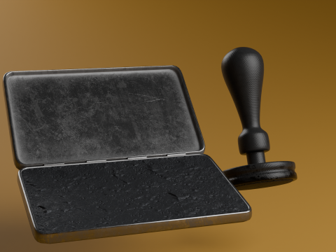 Ink pad and rubber stamp Modello 3D