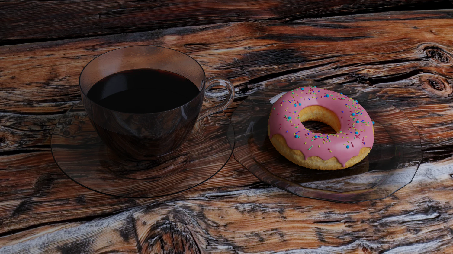 a cup of coffee and a doughnut on glass saucers 3D Model .c4d .max .obj .3ds .fbx .stl .blend 