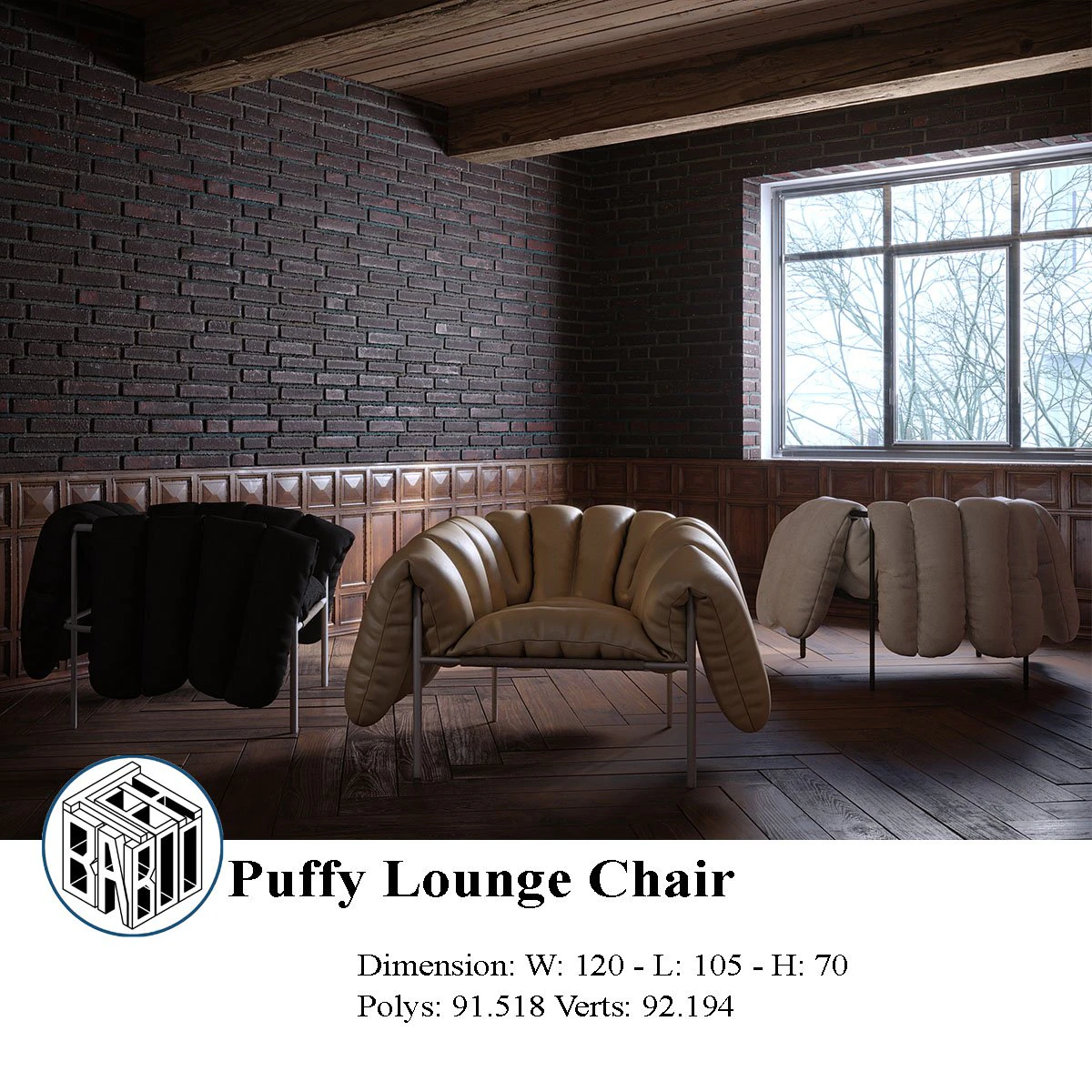 puffy lounge chair 3D Model .c4d .max .obj .3ds .fbx .stl .blend 