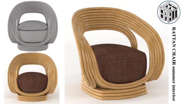 rattan chair summer interior 3D Модель .c4d .max .obj .3ds .fbx .stl .blend 