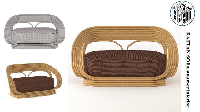 rattan sofa summer interior 3D Модель .c4d .max .obj .3ds .fbx .stl .blend 