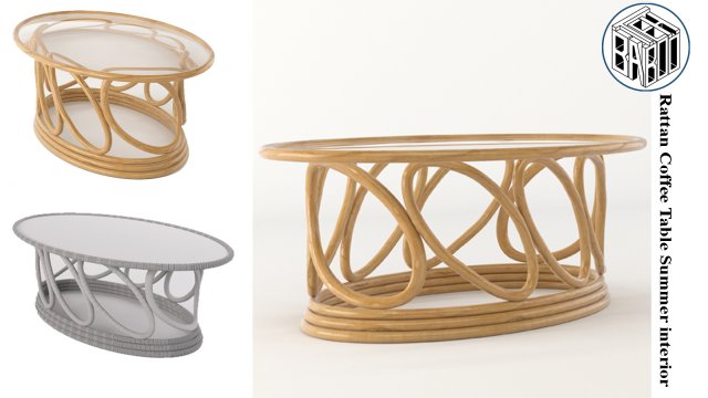 rattan coffee table summer interior 3D 模型 .c4d .max .obj .3ds .fbx .stl .blend 