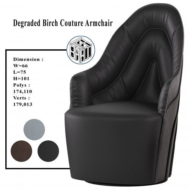 degraded birch couture armchair 3D Модель .c4d .max .obj .3ds .fbx .stl .blend 