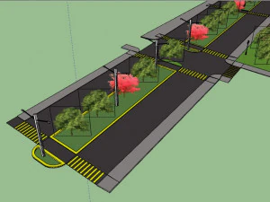 street with green area model 3d 3D Model