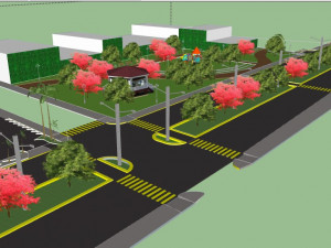 street with green area model 3d 3D Model