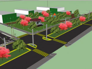 street with green area model 3d 3D Model