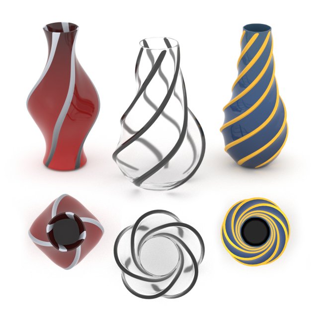 Modern glass spiral vase collection 01 3D Model .c4d .max .obj .3ds .fbx .stl .blend