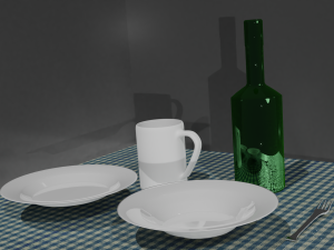 dishware pack wine bottle mug fork and dish 3Dモデル