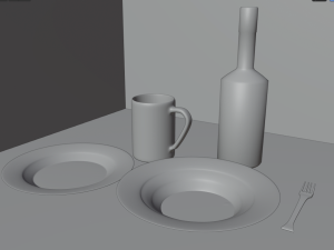 dishware pack wine bottle mug fork and dish 3Dモデル