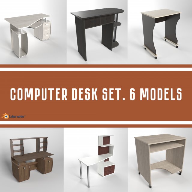 computer desk collection 6 models 3D 모델 .c4d .max .obj .3ds .fbx .stl .blend 