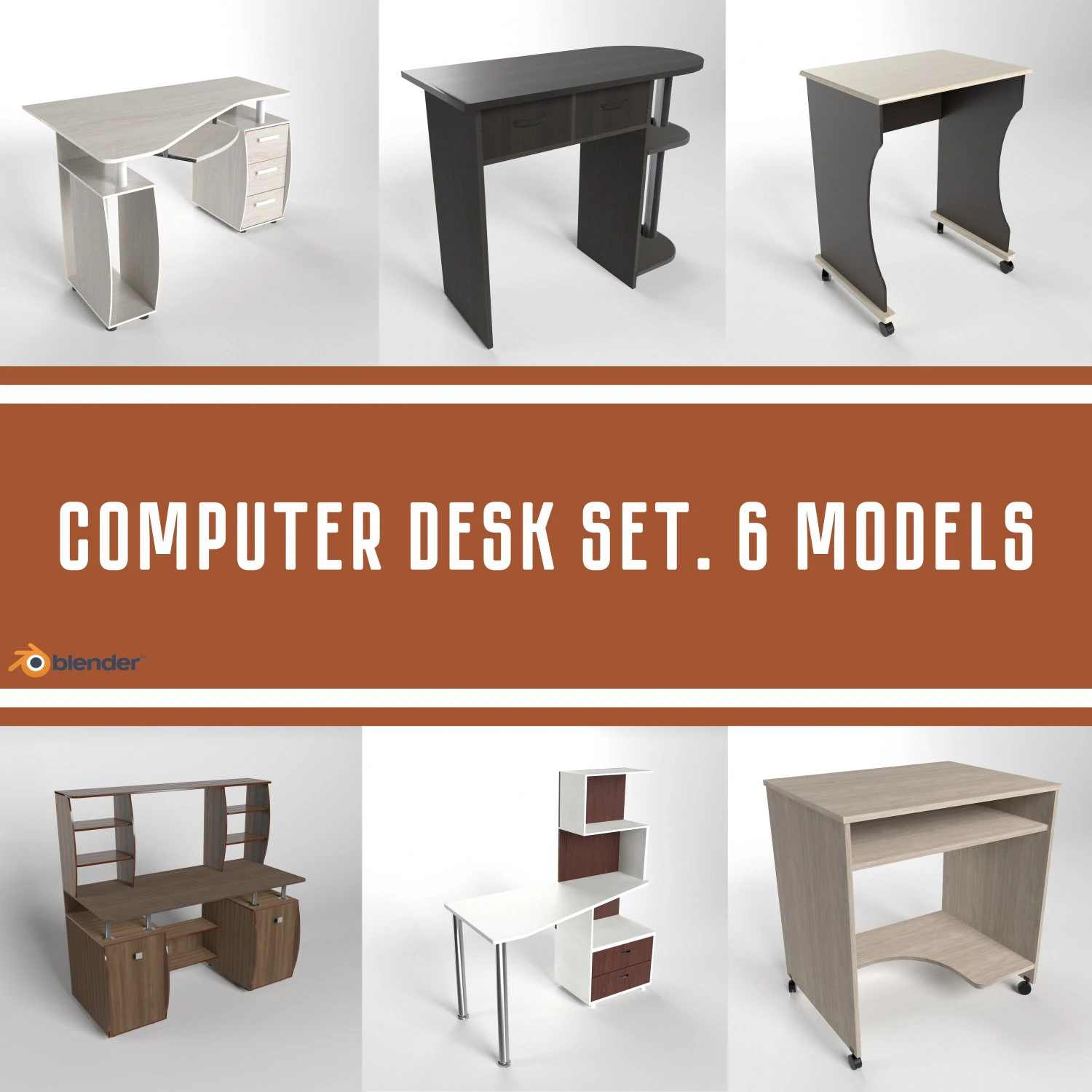 computer desk collection 6 models 3D Model .c4d .max .obj .3ds .fbx .stl .blend