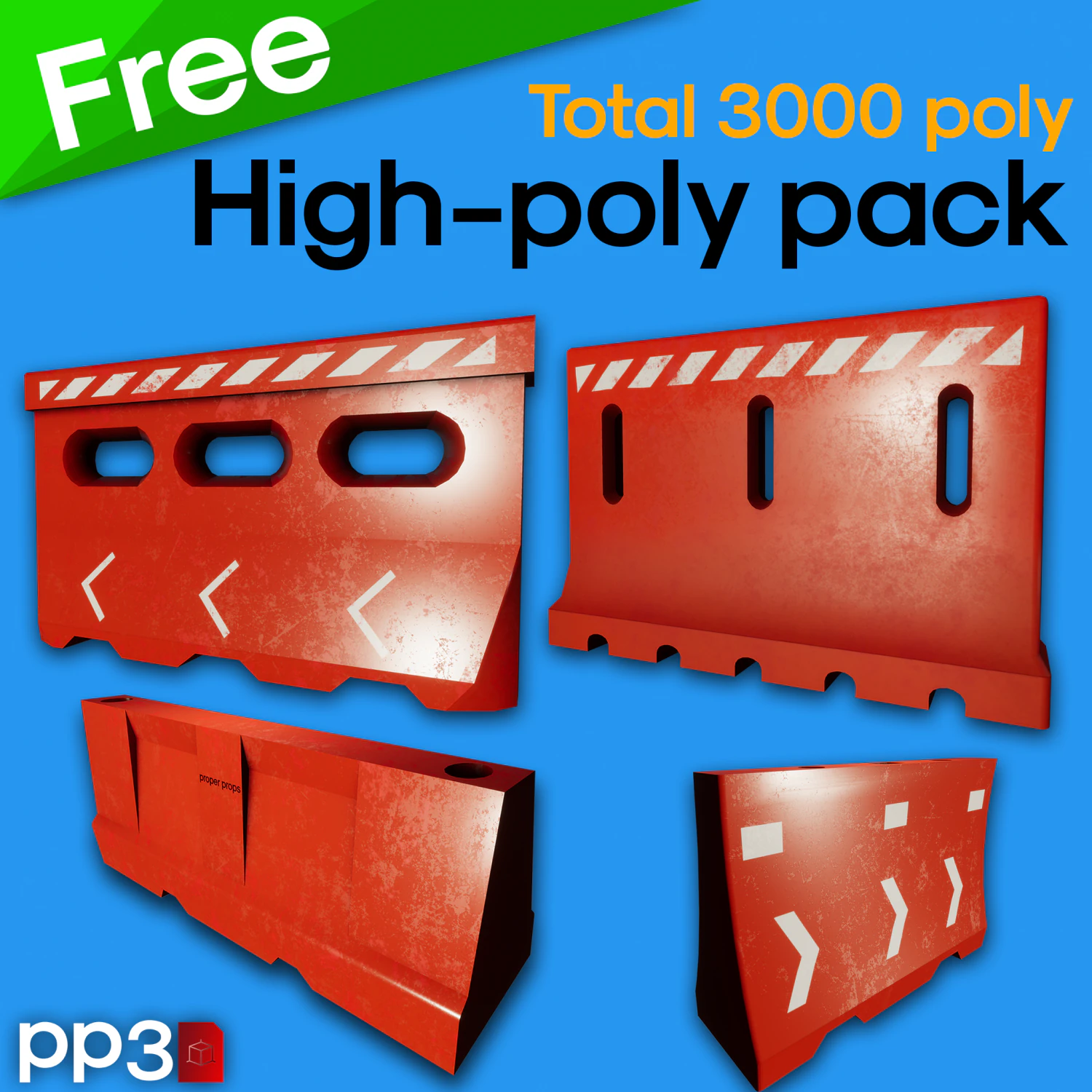 Plastic construction barriers high poly 3D Model .c4d .max .obj .3ds .fbx .stl .blend 