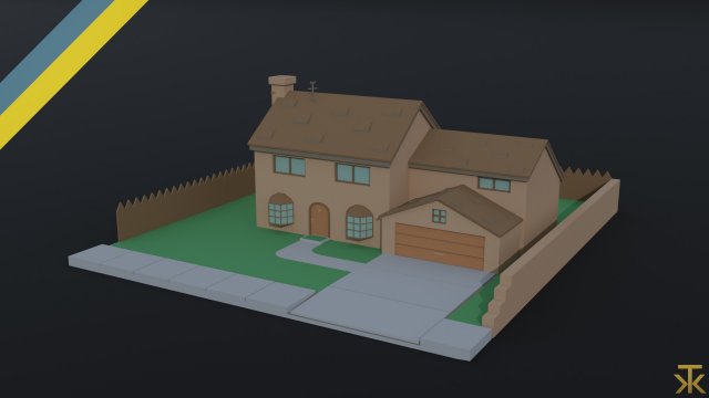Cartoon simpsons house Polygonal Style Model 3D .c4d .max .obj .3ds .fbx .stl .blend 