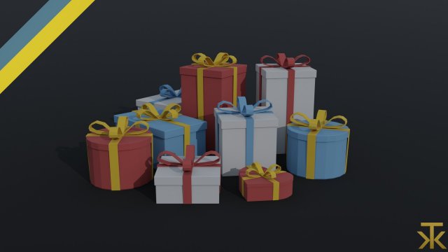 Cartoon Gift Boxes presents Polygonal Style 3D 모델 .c4d .max .obj .3ds .fbx .stl .blend 