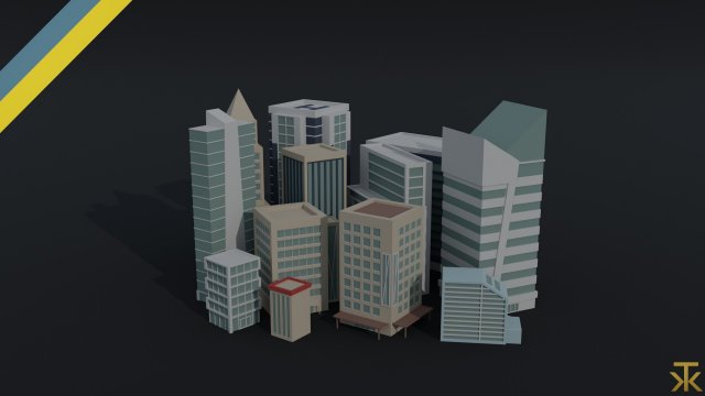 Cartoon skycrapers Polygonal Style 3D Модель .c4d .max .obj .3ds .fbx .stl .blend 