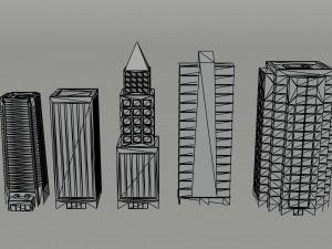 Cartoon skycrapers Polygonal Style 3D Модель