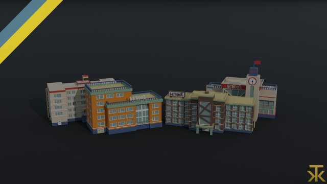 Cartoon Schools Polygonal Style 3D 모델 .c4d .max .obj .3ds .fbx .stl .blend 