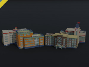 Cartoon Schools Polygonal Style 3D 모델