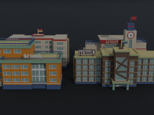 Cartoon Schools Polygonal Style 3D 모델