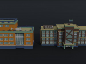 Cartoon Schools Polygonal Style 3D 모델