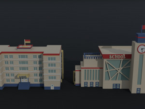 Cartoon Schools Polygonal Style 3D 모델