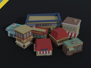 Cartoon shops Polygonal Style 3D Model