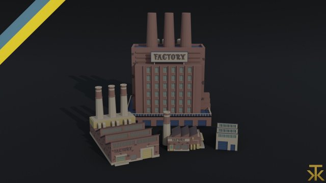 Cartoon factories Polygonal Style 3D Model .c4d .max .obj .3ds .fbx .stl .blend 
