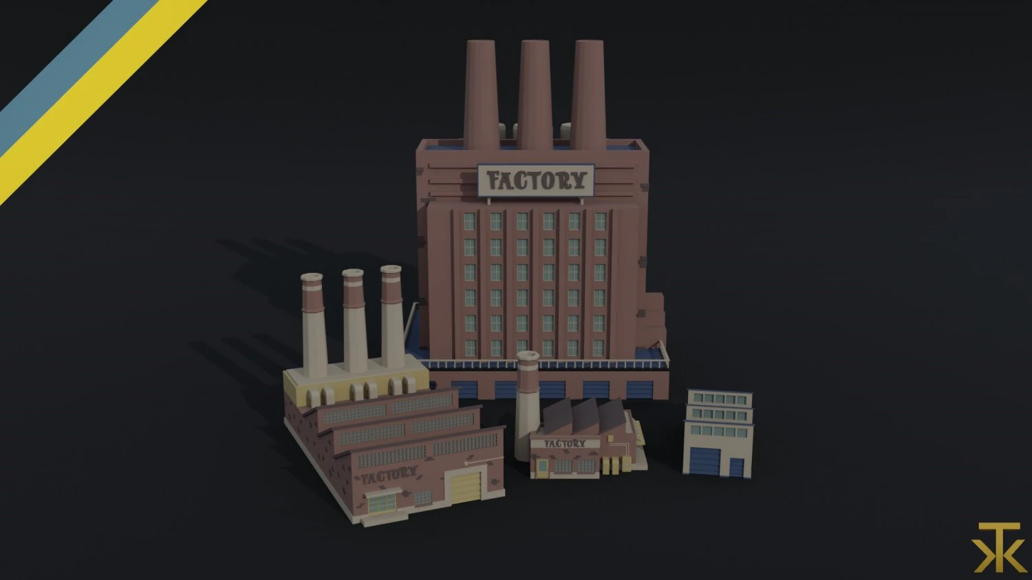 Cartoon factories Polygonal Style 3D Model .c4d .max .obj .3ds .fbx .stl .blend