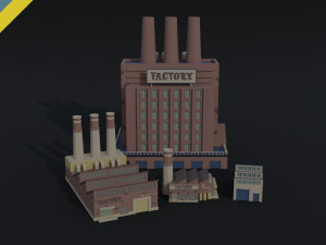 Cartoon factories Polygonal Style 3D-Modell
