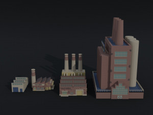 Cartoon factories Polygonal Style 3D Model