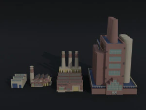 Cartoon factories Polygonal Style 3D Model