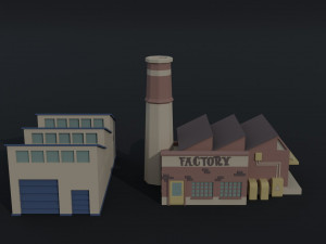 Cartoon factories Polygonal Style 3D Model