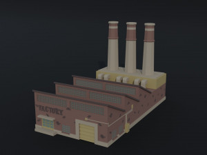 Cartoon factories Polygonal Style 3D Model