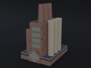 Cartoon factories Polygonal Style 3D Model