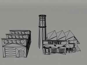 Cartoon factories Polygonal Style 3D Model